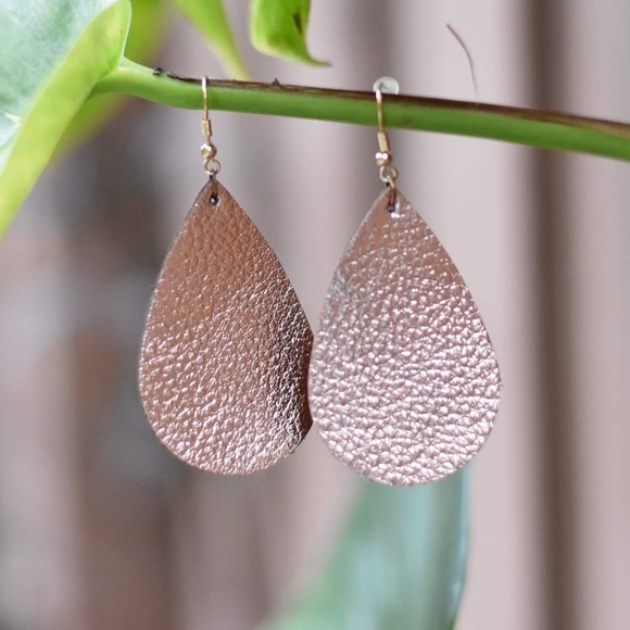 The House Of Gentry Jewelry - Rose Gold Teardrop Leather Earrings
